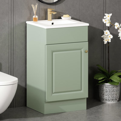 Meuble-lavabo de 18 po avec lavabo - porte à fermeture en douceur, tablette de porte et tablette intérieure réglable - armoire de rangement compacte pour salles d'eau, petites salles de bain