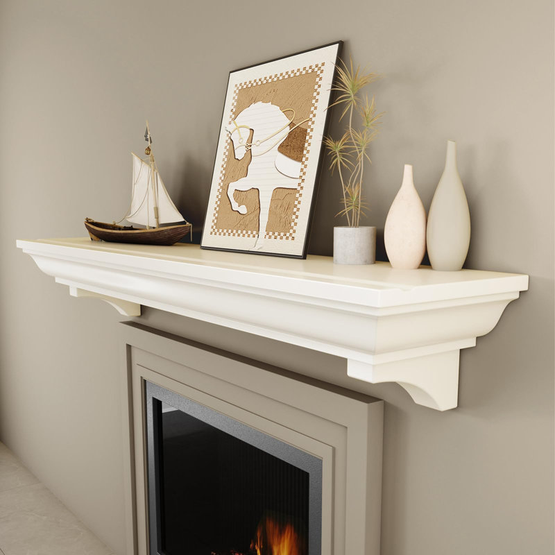 Floating Wood Fireplace Mantel Shelf Wall-Mounted Traditional Design, 48 in, White