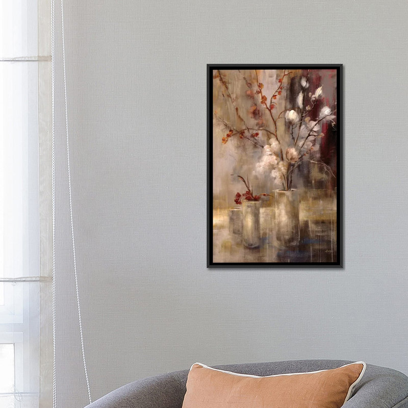 " Silver Floral " by Simon Addyman, 26" H x 18" W x 1.5" D, Black Floater Framed Canvas