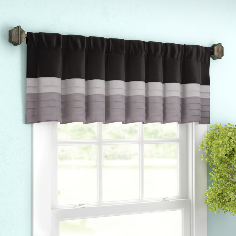 Black and Gray Pintuck Rod Pocket Window Valance