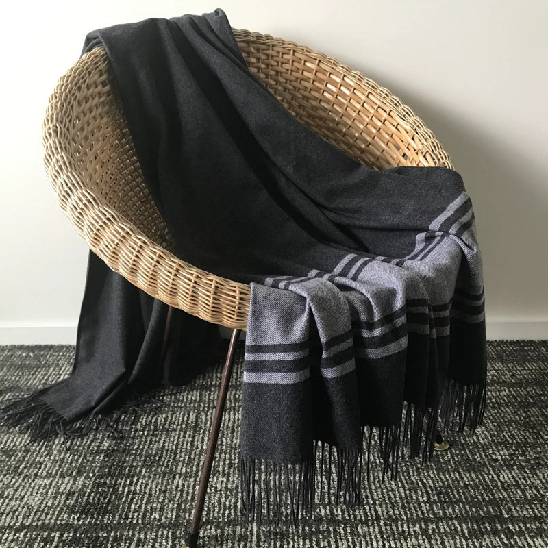 Grey Stripped Cashmere Throw
