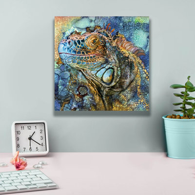 «Iguana - Spirit Of Contenment» par Carol Cavalaris, art mural sur toile, 12 po x 12 po