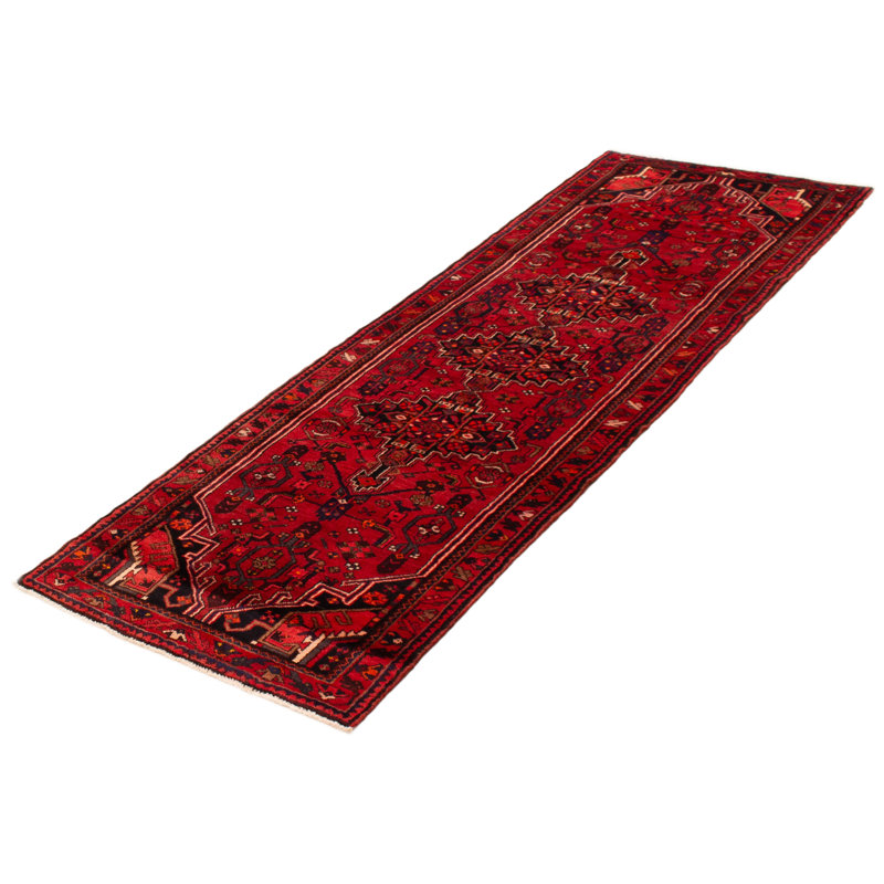 Tapis rouge en laine noué à la main 3 pi 5 po x 10 pi 0 po Anadol