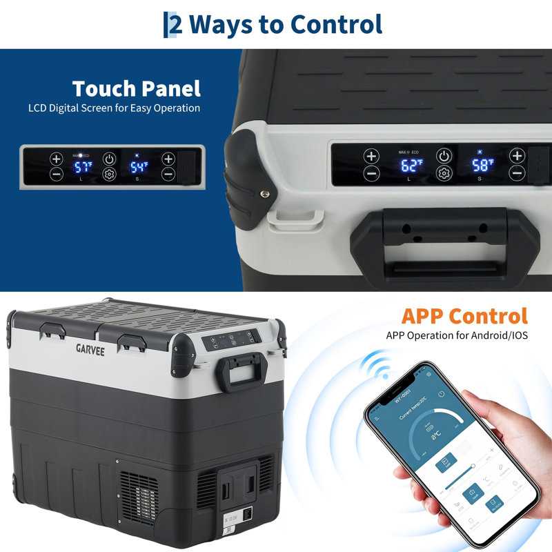 Congélateur portable 53QT à deux zones, réfrigérateur de voiture avec contrôle APP, compresseur à refroidissement rapide pour camping, camion, véhicule récréatif, maison