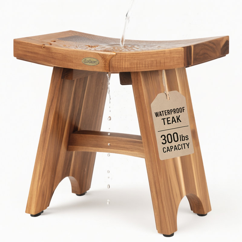 EcoDecors 18 inch Teak Shower Bench - Teak Bench for Shower - Teak Bench - Shower Teak Bench