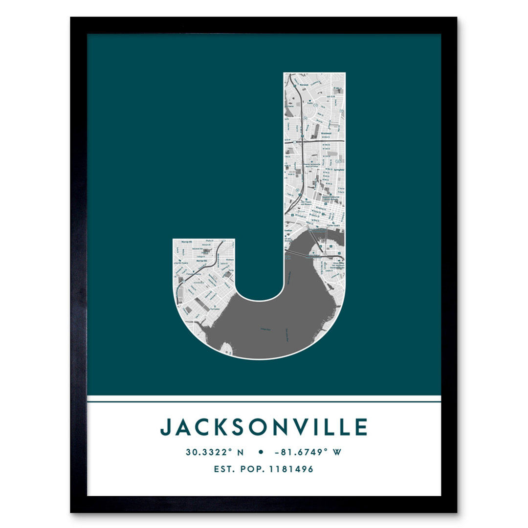 Jacksonville City Map Jacksonville Florida United States City Map Teal - Single Picture Frame Typography