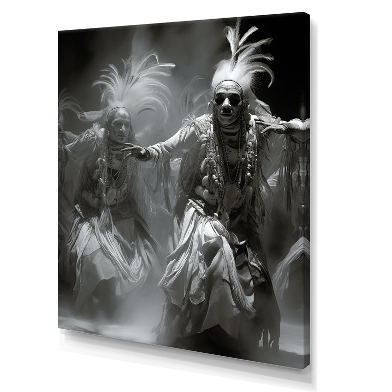 Native American Dance Spirits Black and White Canvas Print