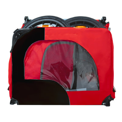 Red Dog Bike Trailer for Bicycles - Folding Pet Cart with Weatherproof Cover & Quick Release Wheels