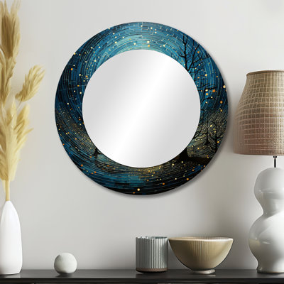 Bleu minimaliste lune III - miroir mural décoratif minimaliste, miroir rond moderne, impression d'art en métal