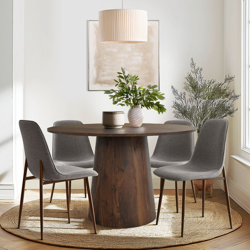 Benvinda 5 - Piece Round Pedestal Dining Table Set, Gray