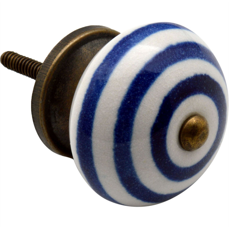 Nicola Spring - Round Ceramic Cabinet Knob,  White/Navy