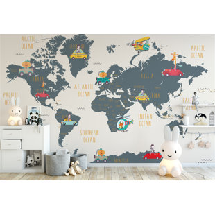 Peel And Stick World Map And Cartoon Animals Chicago