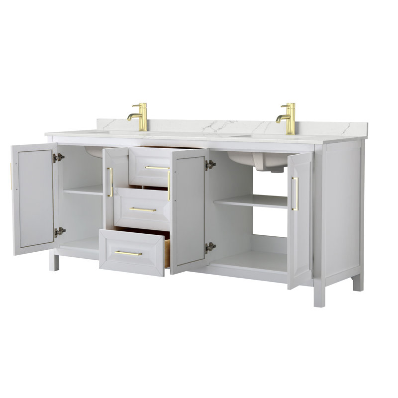 Daria 80'' W Vanity, Brushed Gold, White, White Quartz