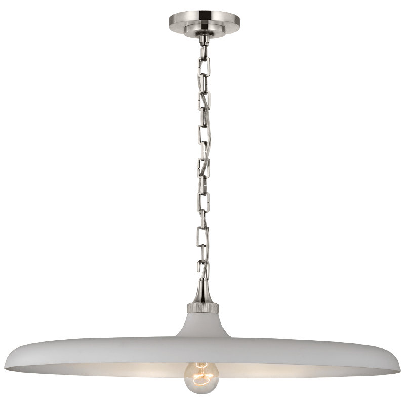 Thomas O'Brien Piatto Pendant, Plaster White, 7" H x 24" W x 24" D, Polished Nickel