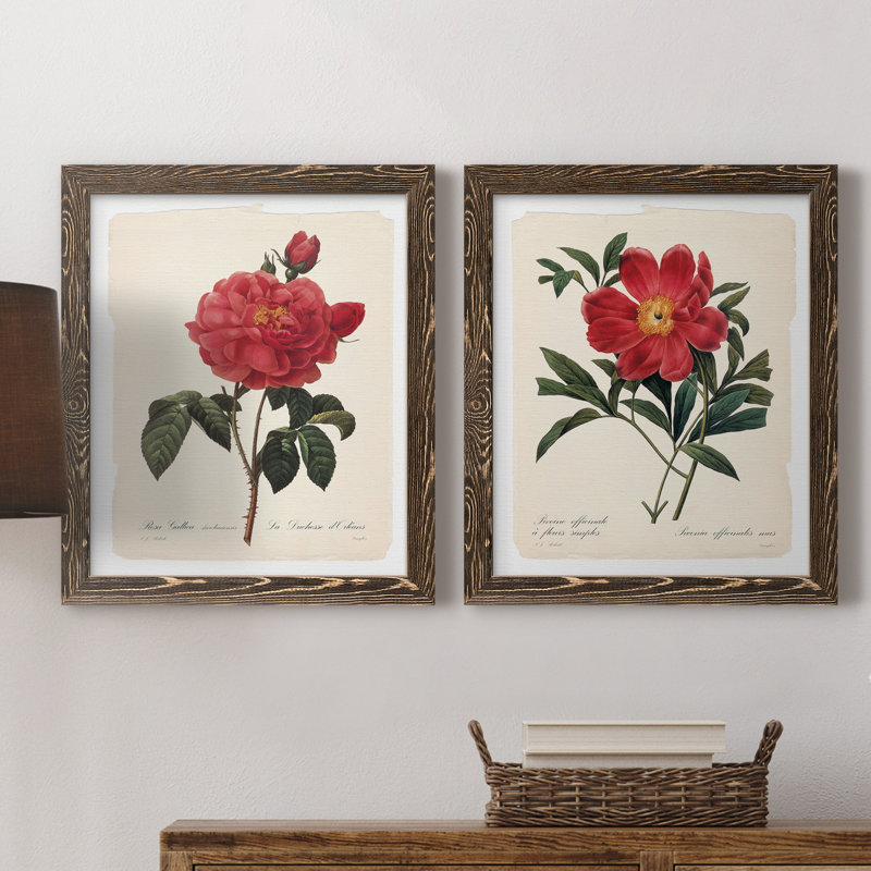 «Red Botanical III», ensemble de 2 peintures sur toile encadrées, H 37,5 po x l 55 po x P 1,5 po, Noyer