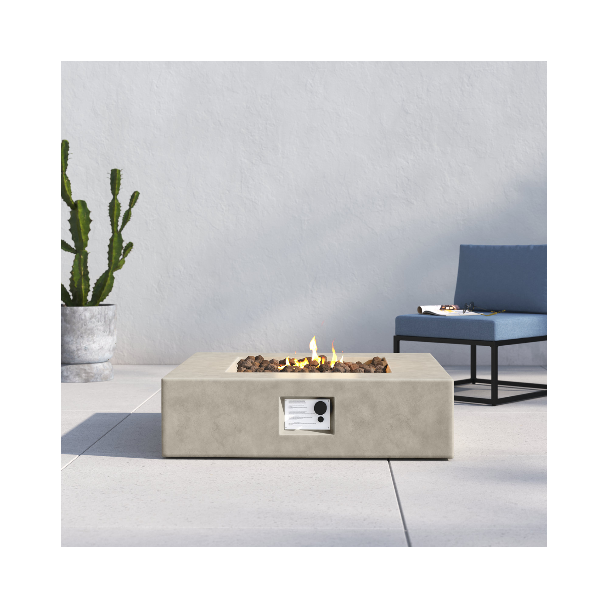 Rashid Fire Pit Table, 12" H x 42" W x 42" D, Natural Concrete