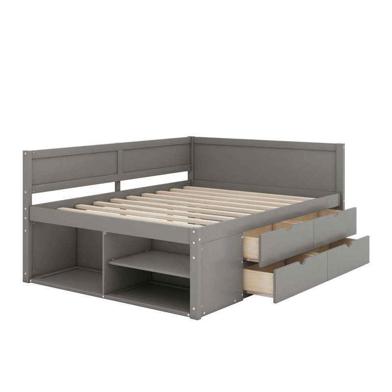 Full Size Daybed With Drawers And Shelves, Gray