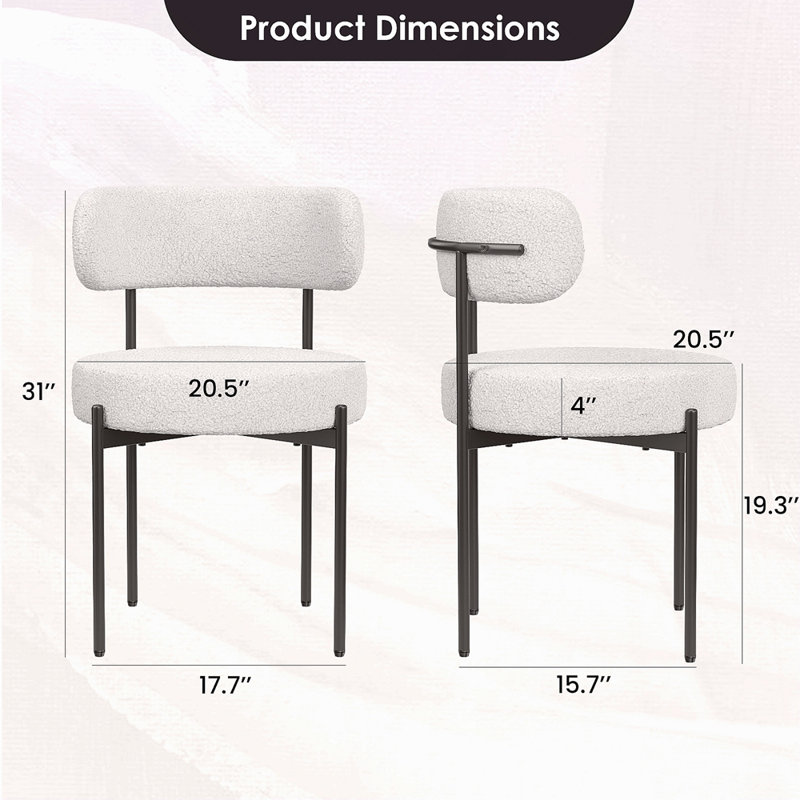 Ensemble de 4 chaises de salle à manger de style Mid-Century avec dossier incurvé et dossier arrondi avec pieds en métal Sherpa