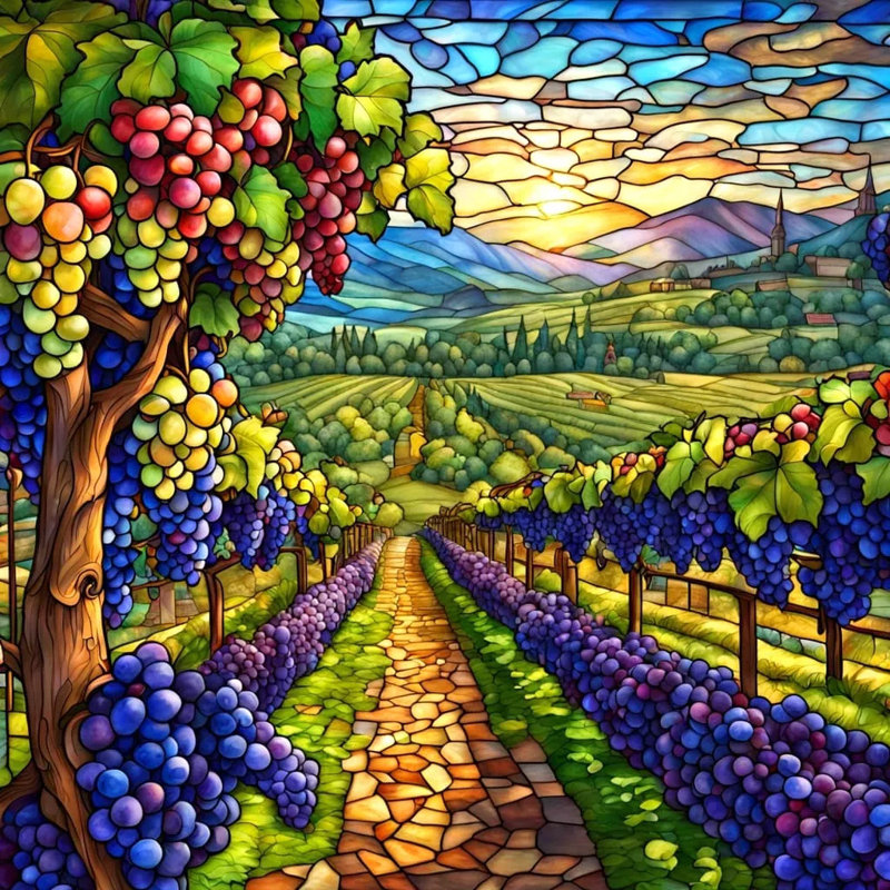 Toile tendue inspirée du vitrail Sunlit Vineyard, H 12 po x l 12 po