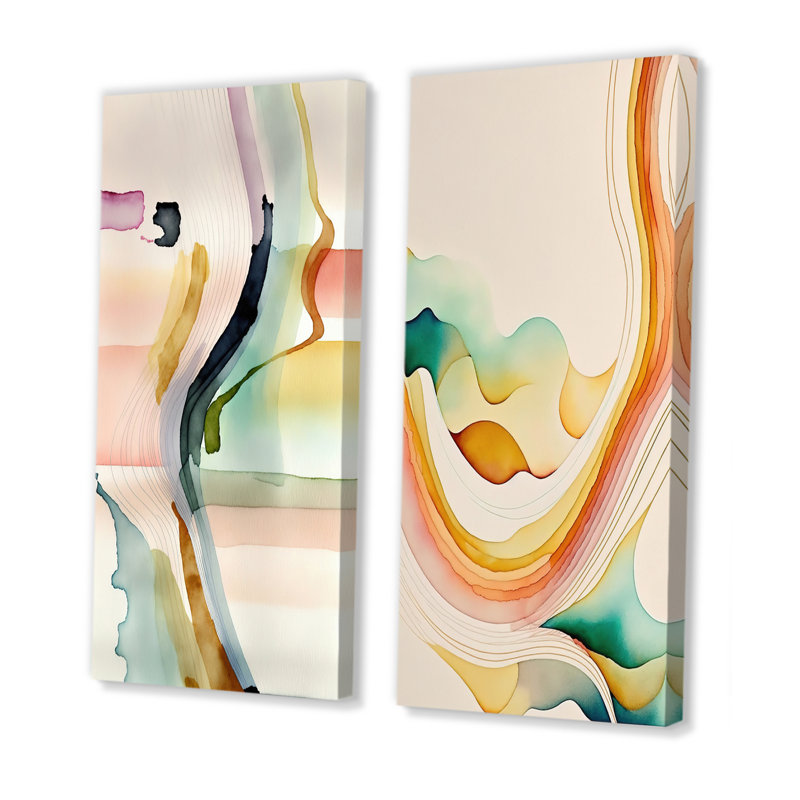 «Multi-Color Abstract Waves», 2 pièces sur toile, Toile tendue, H 32 po x l 32 po