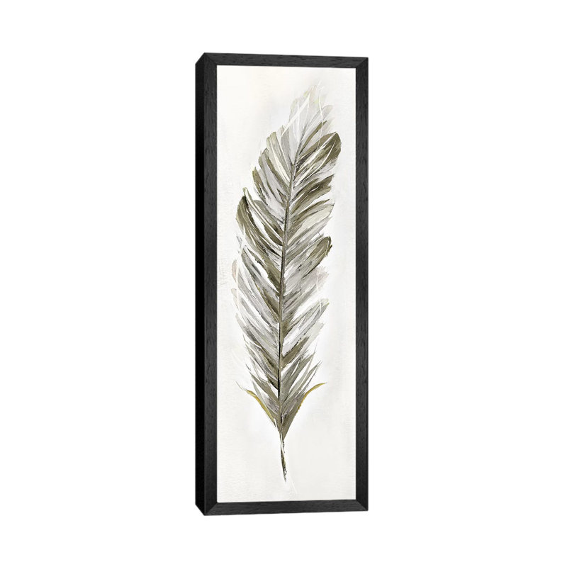 Plume Neutral I - Panoramic Painting on Canvas, 30.48 cm H x 91.44 cm W, Black Framed