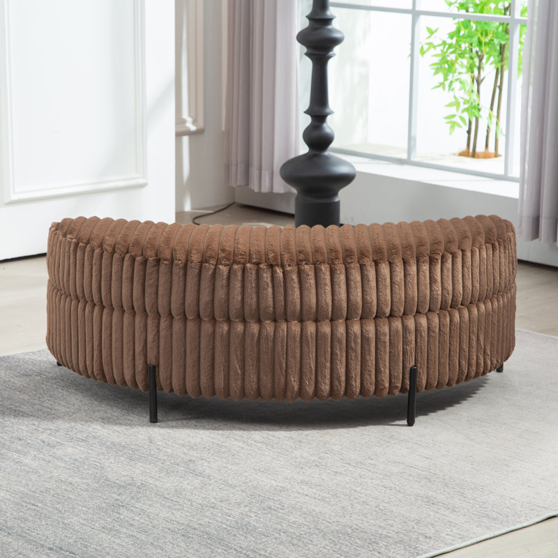 Grand repose-pieds rembourré avec rangement demi-lune, Brown Faux Fur