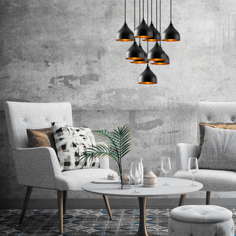 Mullein 9 - Light Black Cluster Pendant, Black