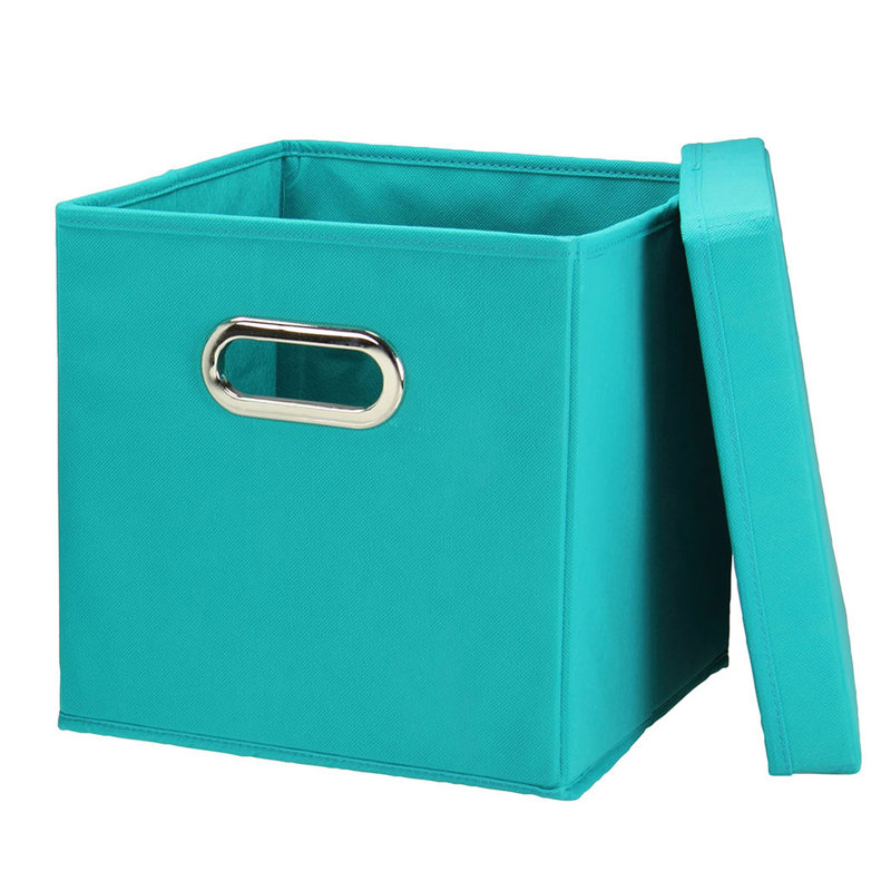 Aqua 11" Fabric Collapsible Lidded Storage Cubes (Set of 2)