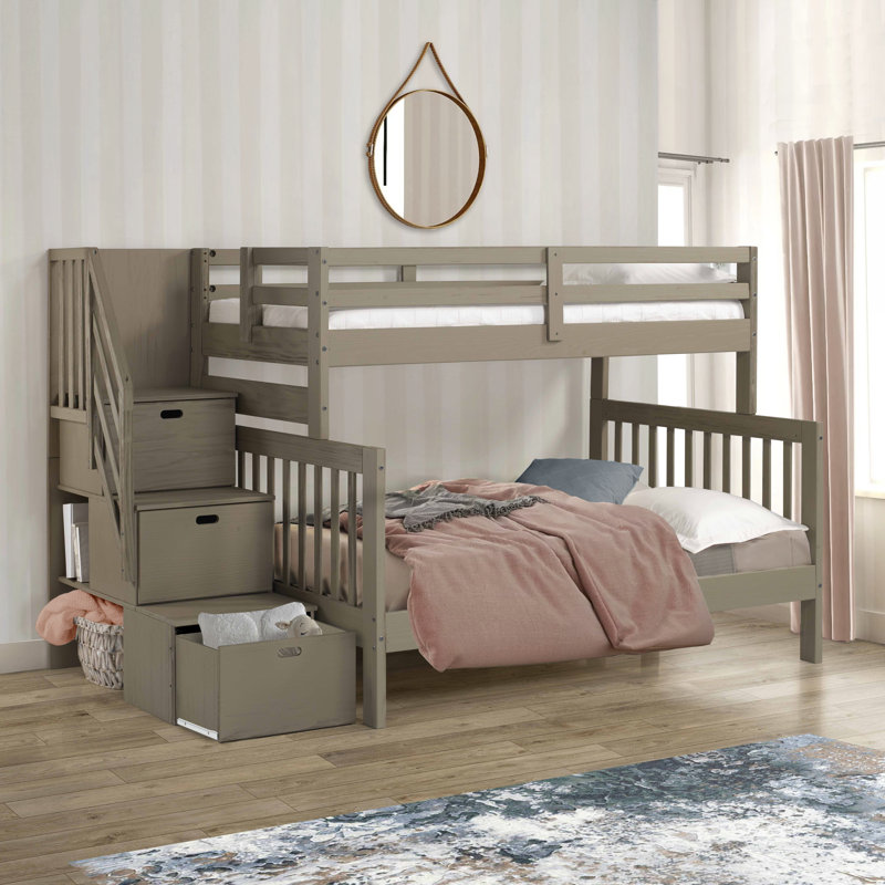 Lit superposé standard en bois massif avec 3 tiroirs Haussman, Ardoise