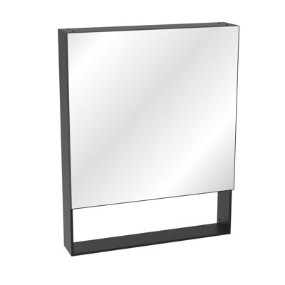 24'' X 30'' Wall - Mounted Bathroom Mirror And Storage, Aluminum Framework, Black, Adjustable Shelves For Organization With Storage Cabinet, Alloy, Shelving Personal Items