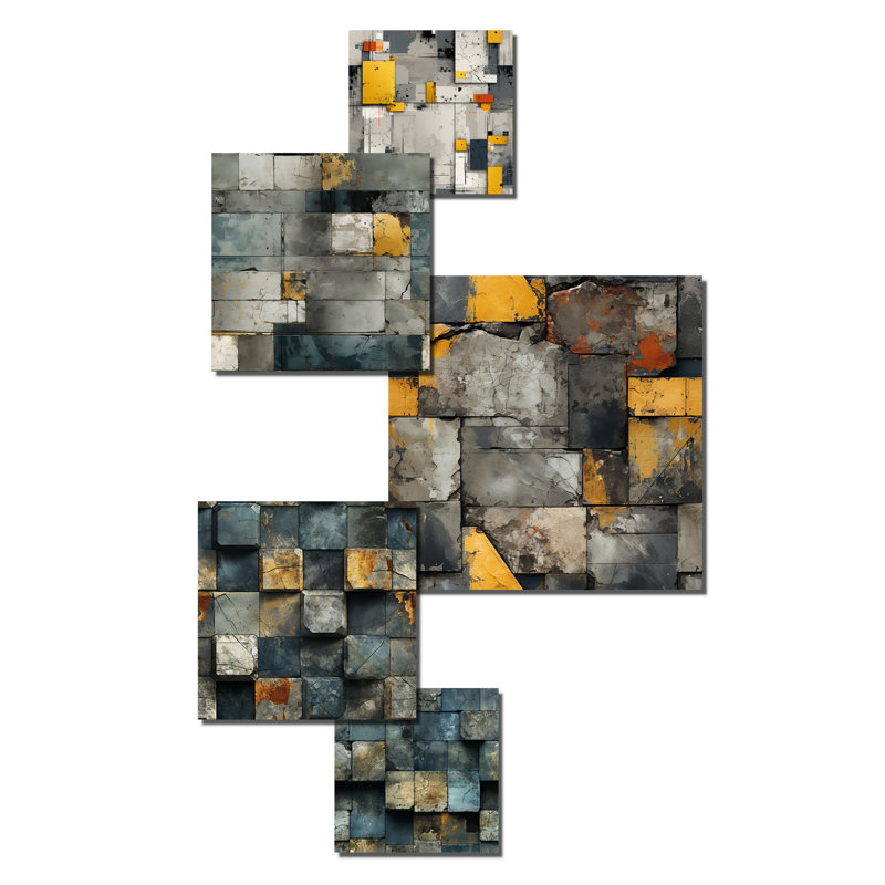«Cowser», ensemble de 5 art mural abstrait à rayures cubiques