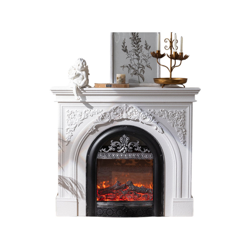Solid Wood Freestanding Fireplace, White
