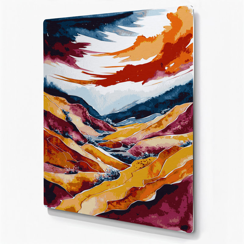 Aquarelle paysage 41, art mural en métal rouge, 36" H x 24" W