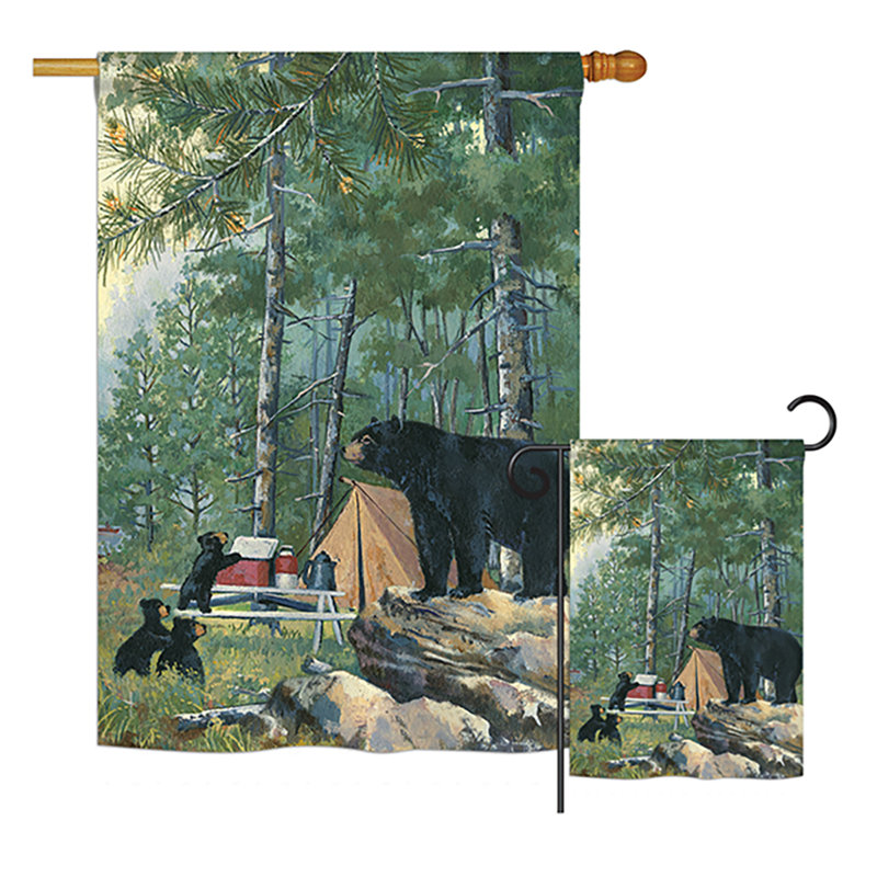 Camping en polyester à 2 côtés 40 x 28 po. "ours" nature sauvage ensemble de drapeau
