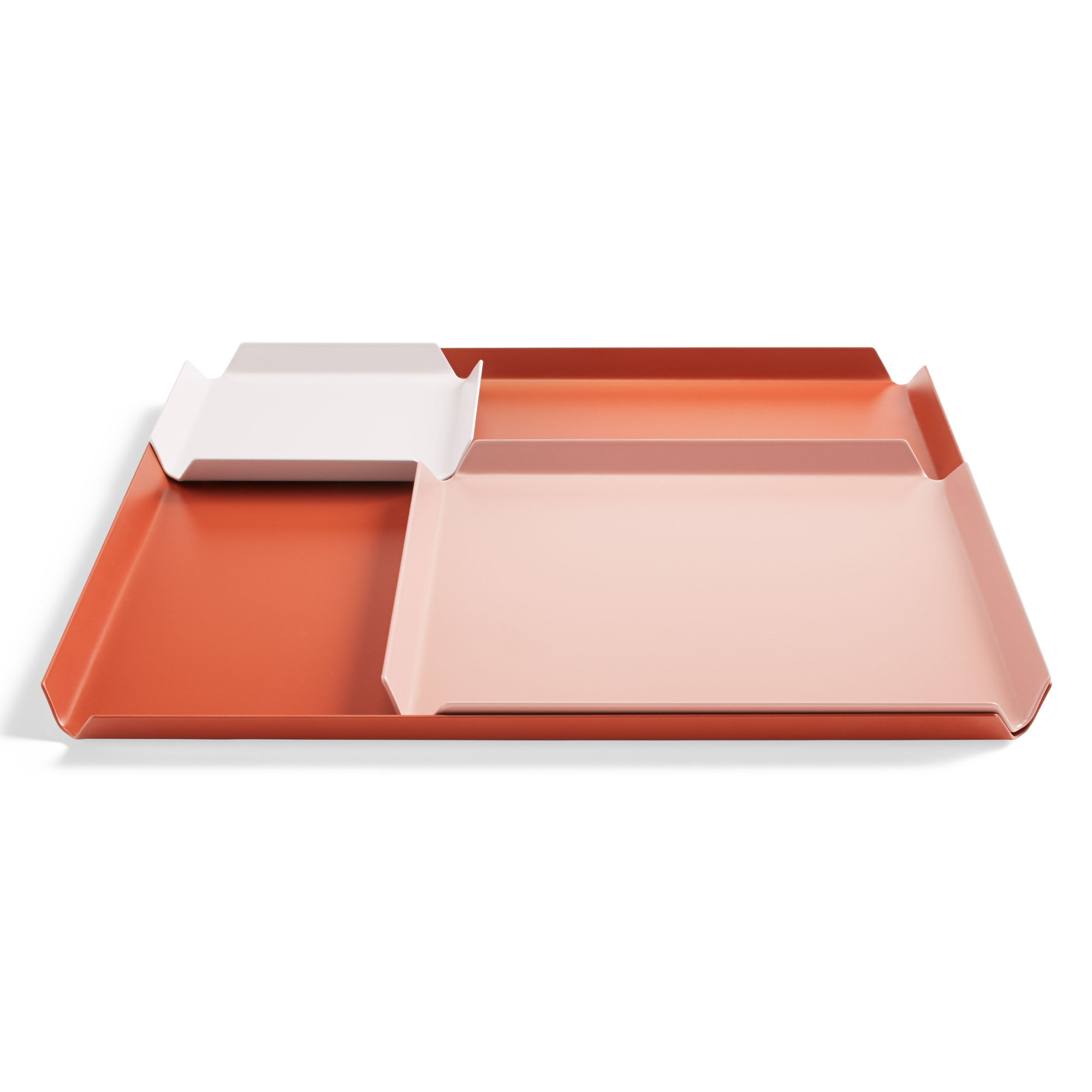 Modern Powder Coated Steel Tray - Set of 3, Orange/Pink/White