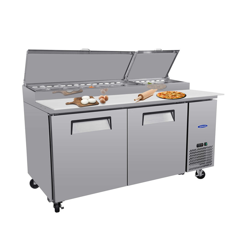 Réfrigérateur de table de préparation pour pizza Fennel 67 pouces en acier inoxydable 20,3 pieds cubes avec planche à découper chambre froide et tablettes réglables