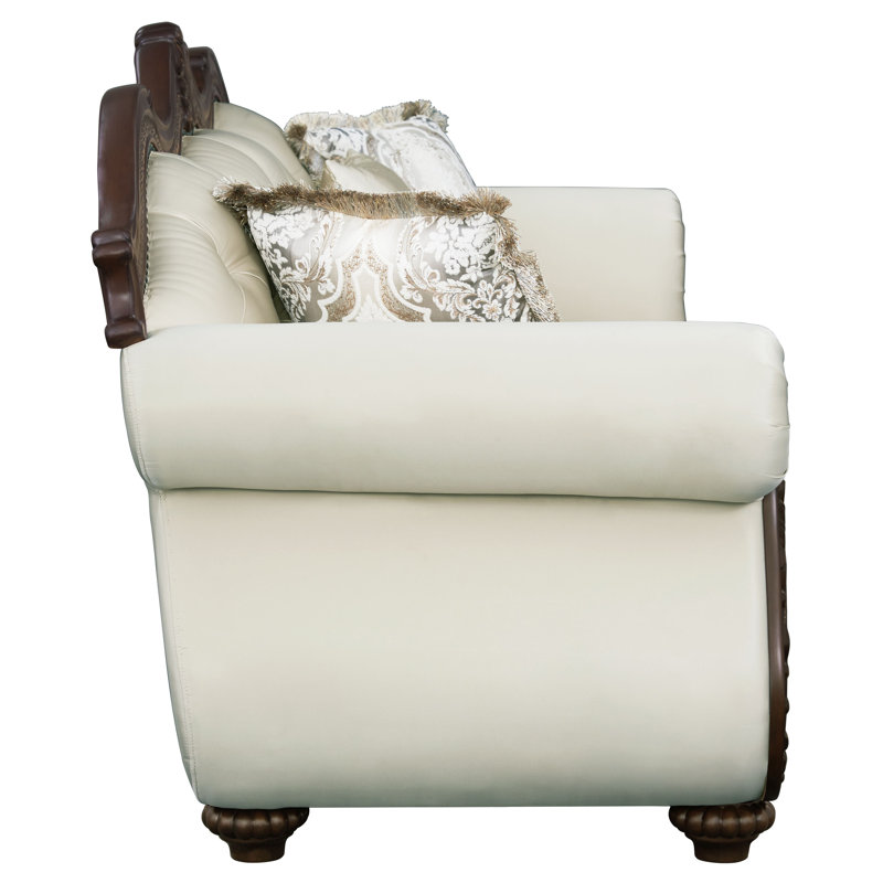 Albiery Upholstered Sofa with 5 Pillows In Beige and  Cherry