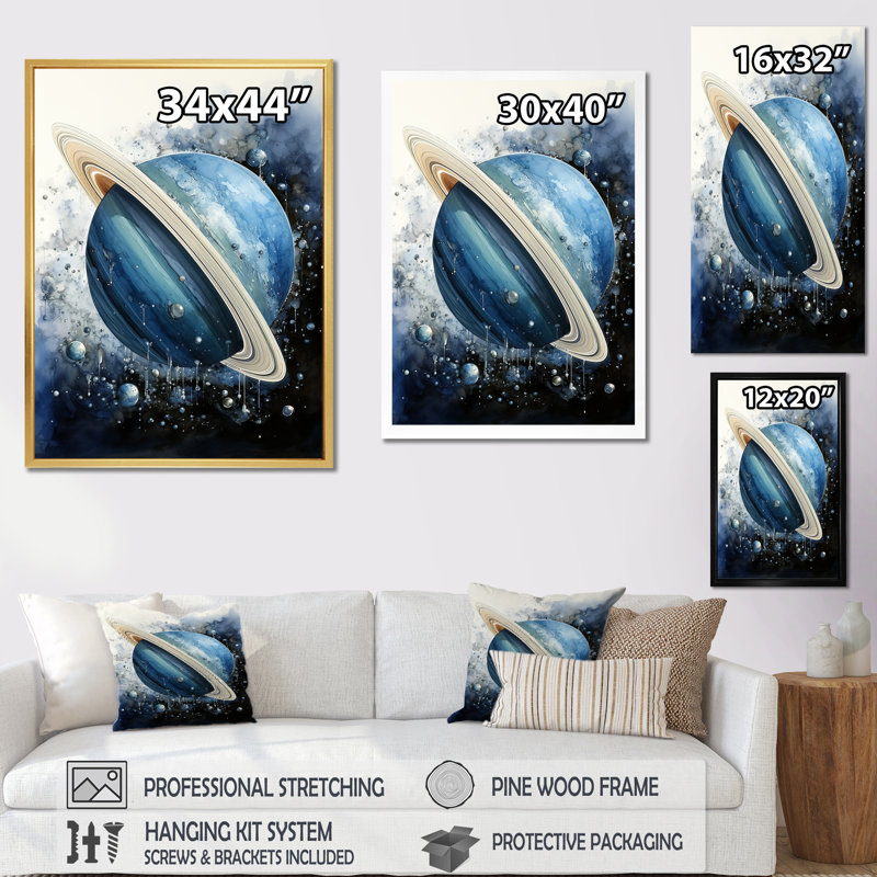 Saphir de Saturne, merveille cosmique II, H 40 po x l 30 po x P 1,5 po, Toile tendue
