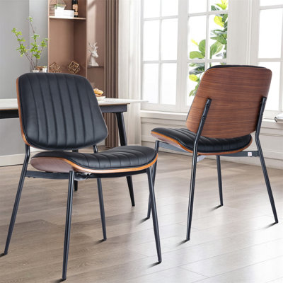 Set of 2 Modern PU Leather Dining Chairs with Padded Seat and Metal Legs by George Oliver