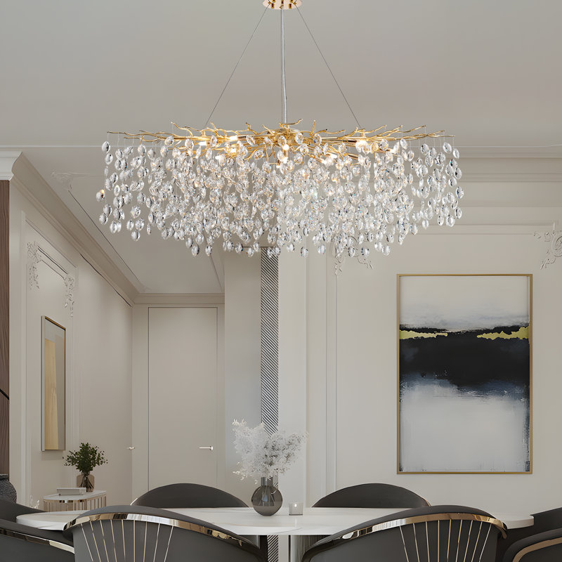 Jedidja 13 - Light Crystal Dimmable Wagon Wheel Chandelier, Gold