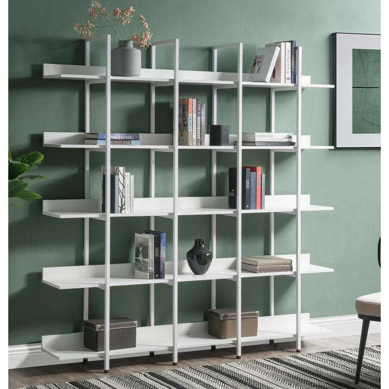 Bibliothèque à 5 niveaux avec bureau ouvert, tablette de style industriel rétro avec structure en métal
