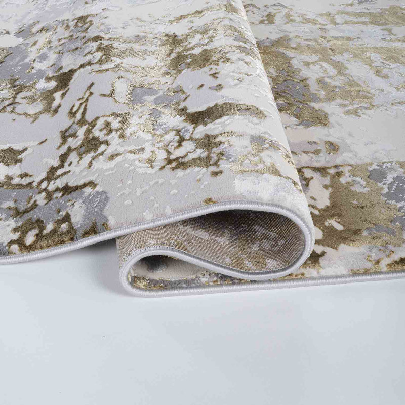 Abstract Power Loom Gold Area Rug, Rectangle 160 x 230cm