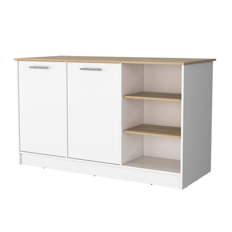 Îlot de cuisine 2 portes avec 3 tablettes ouvertes, s'intègre parfaitement dans vos 2 portes et tablettes en bois de frêne blanc