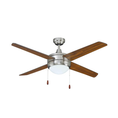 50" Europa 4-Blade Ceiling Fan Brushed Nickel Finish and Walnut Blade Finish with Integrated LED Light