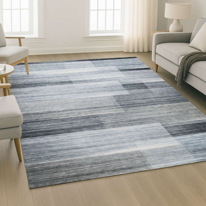 Premium Machine Washable Mayfield AMF2082 Striped Rug, Denim, 10' x 14'