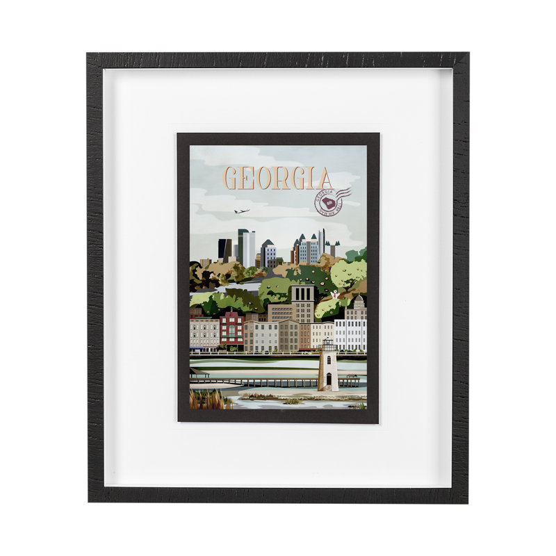 «Georgia Go» par Simeng, reproduction d'art encadrée sous verre, H 25,5 po x l 21,5 po x P 1,5 po, Cadre simple noir, Blanc