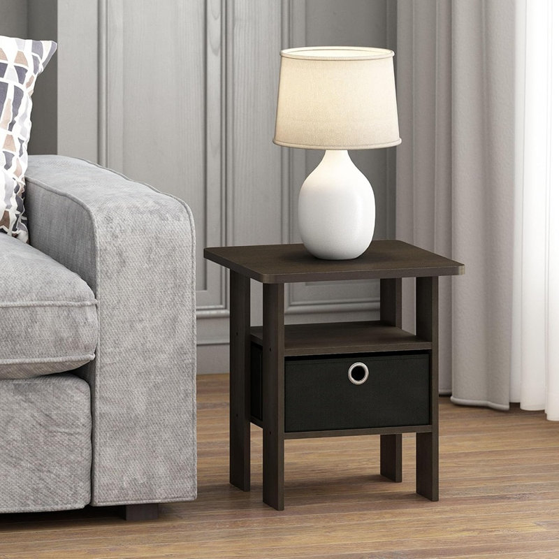 Set Of 2 End Tables/Side Tables/Nightstands/Bedside Tables With Bin Drawer, Dark Brown & Black