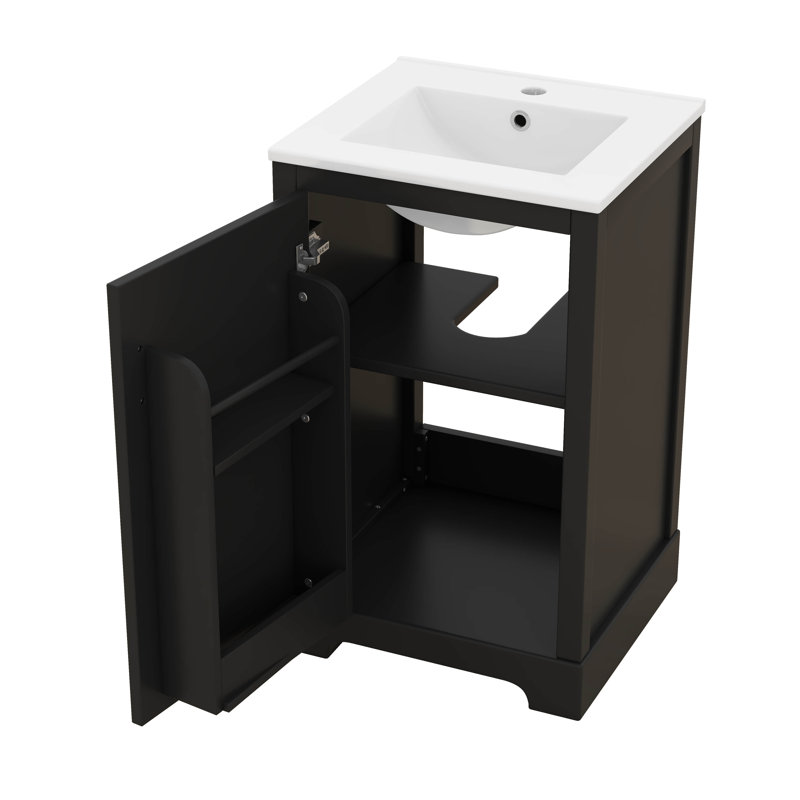 20" Bathroom Vanity With Sink, Small Bathroom Cabinet With Soft Closing Door,  2-Tier Storage Rack And Adjustable Shelve