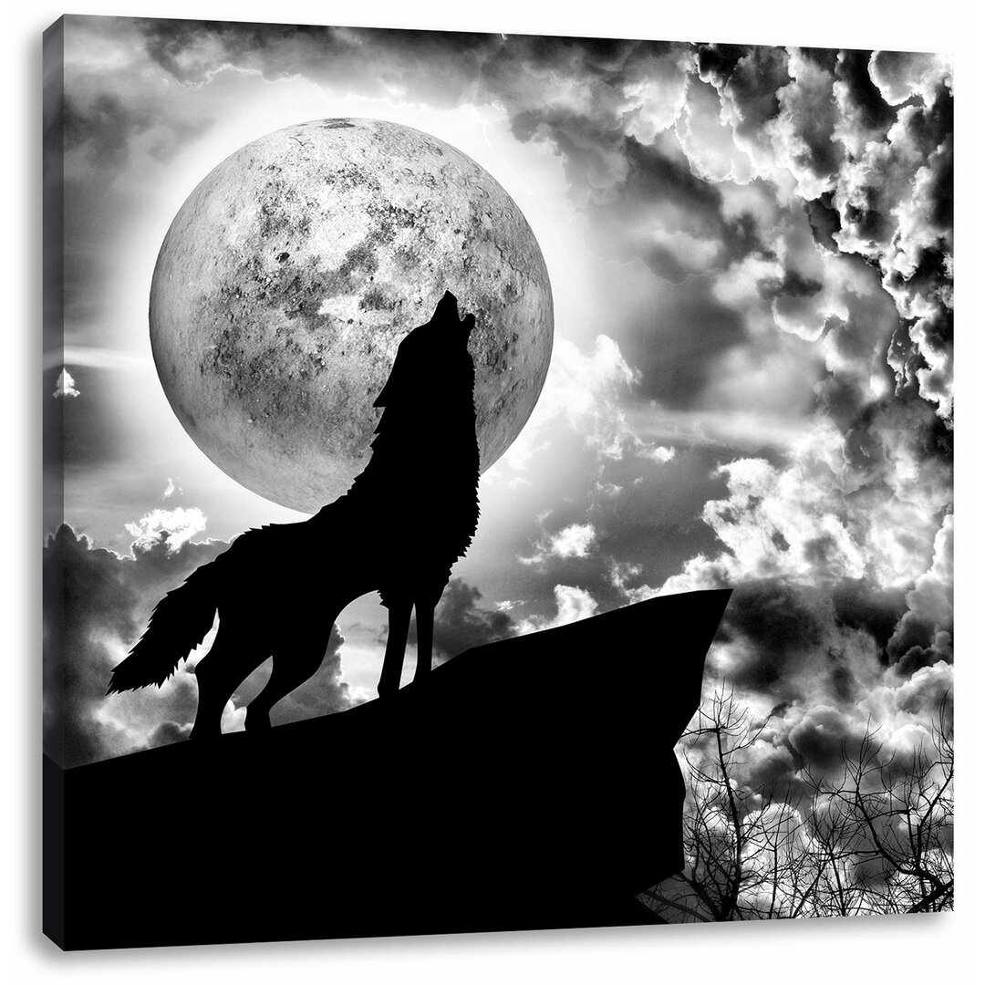 Leinwandbild Wolf heult den Mond an