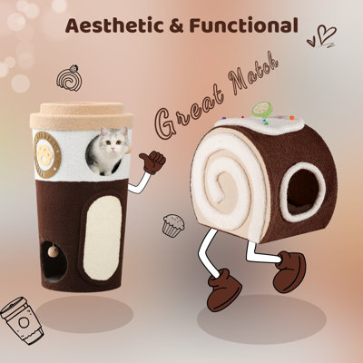 2 - Piece Cat Tree And Bed Set - Coffee Cup Cat Tree & Swiss Roll Cake Cat Condo